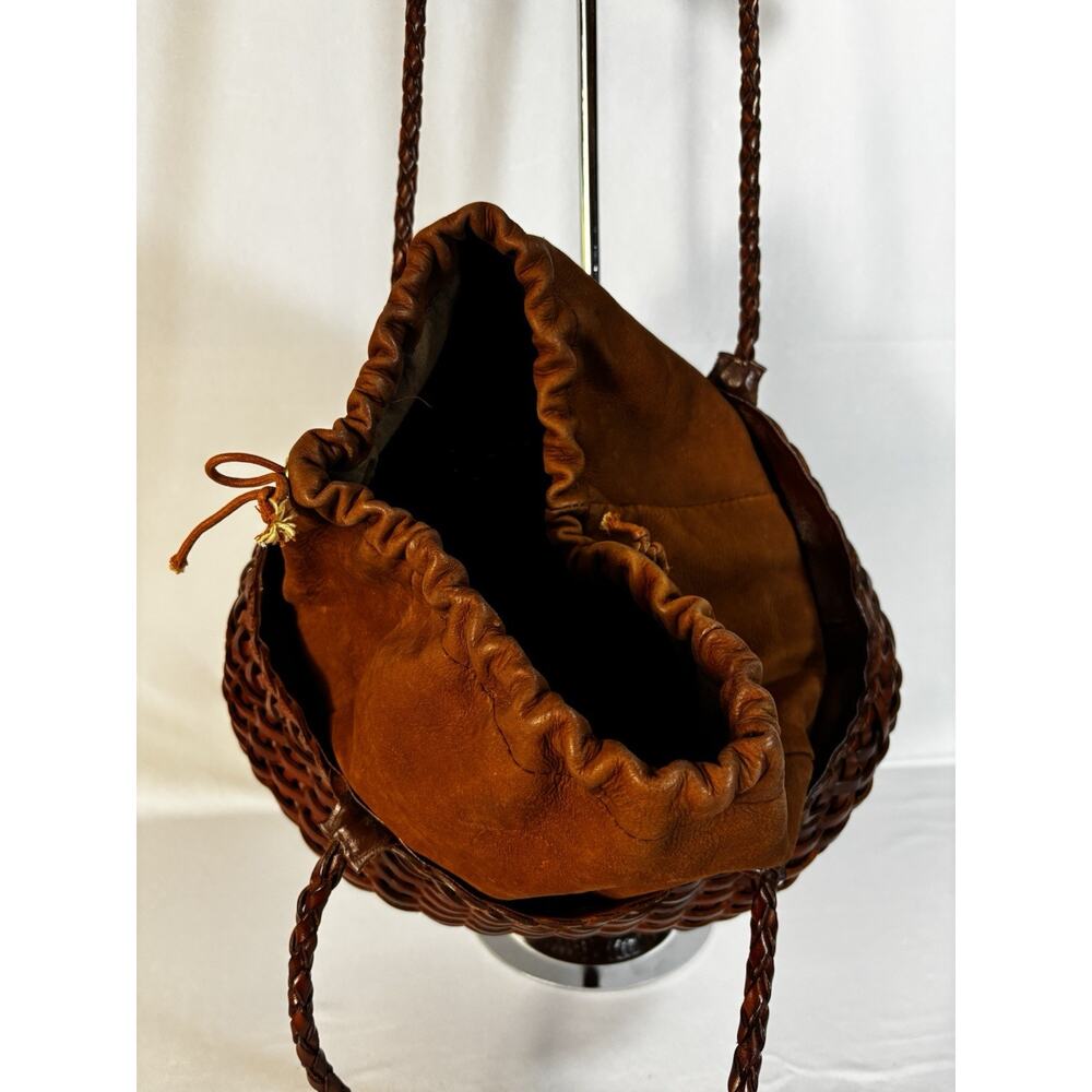VTG Y2K Italy Woven Leather Tote Bag Cognac Brown Braided Intrecciato Style - Picture 9 of 16